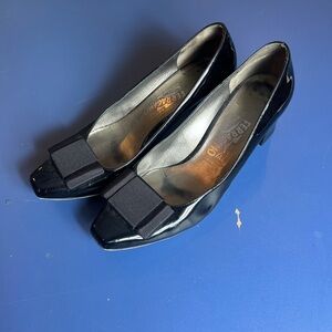 Salvatore Ferragamo Patent Leather Black Heels with Bow